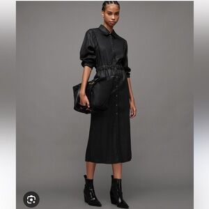 All Saints Osa Coated Denim Midi Dress